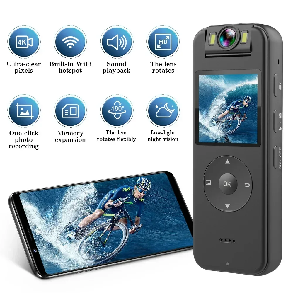 Z09 HD Recorder Wireless 4K 1080P H.264 Video WIFI Camera 1400mAh Li-ion Battery Wide Angle Lens Rotate 180° Handheld Camera