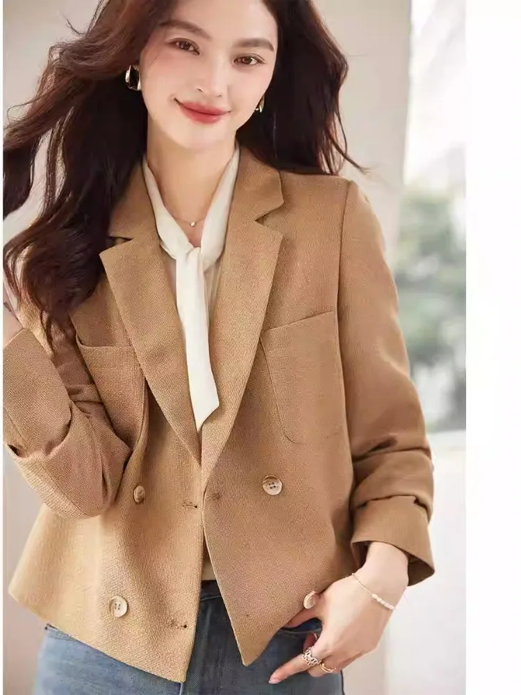 Blazer da donna elegante - Giacca corta doppiopetto Manica lunga regolare Non impermeabile Versatile chic per la primavera/autunno Avanzato