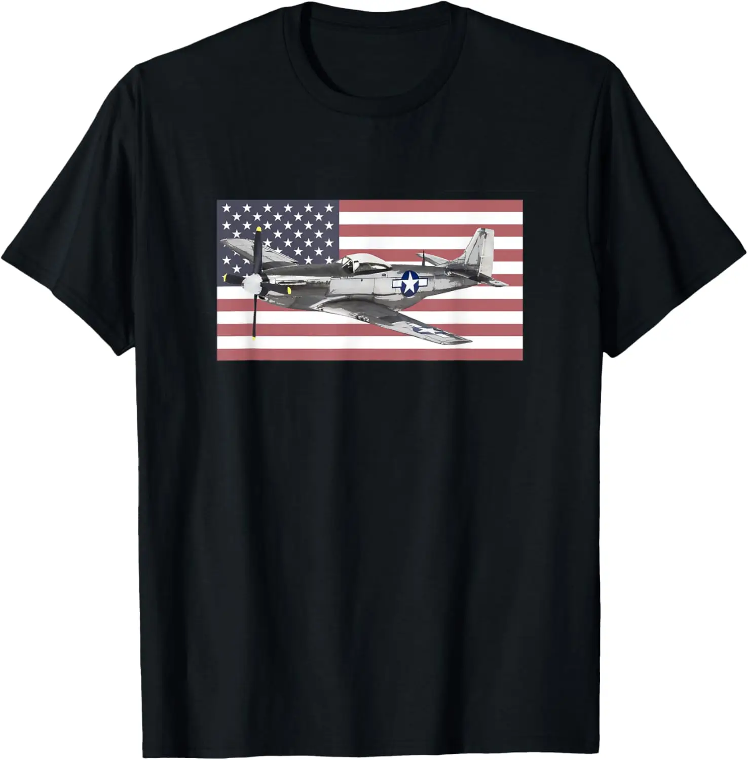 

American Flag P-51 Mustang Fighter T-Shirt 100% Cotton O-Neck Short Sleeve Summer Casual Mens T-shirt Streetwear