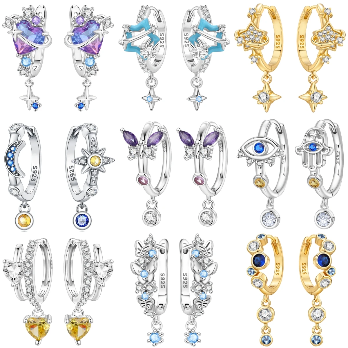 

Orstarry 925 Sterling Silver Colorful Love Satellite Drop Earrings Women Earrings Charm Fashion Versatile Party Jewelry Gifts