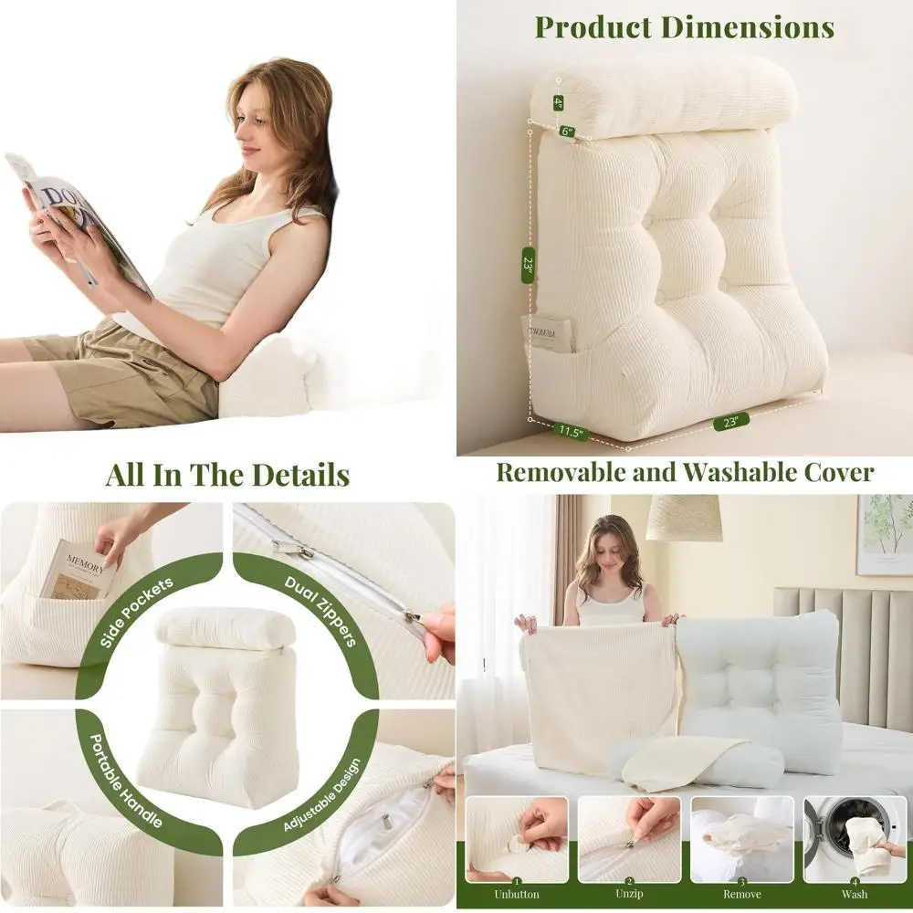 

Набор подушек из 2 предметов для чтения, сна, послеоперационного, кислотного рефлюкса и поддержки спины, бежевого цвета, 23x11,5x23