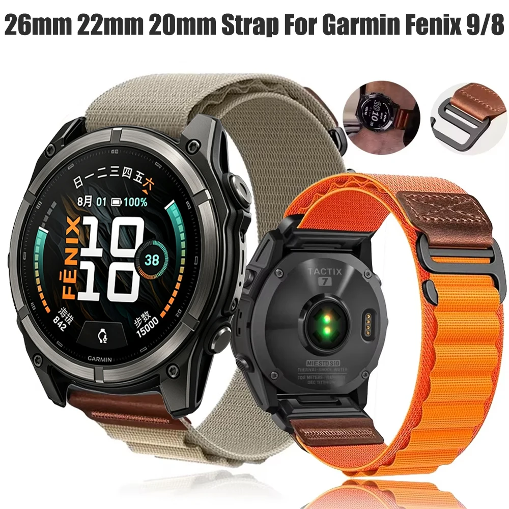 Quick Fit 26mm/22/20mm Alpine Nylon Strap for Garmin Quatix/Fenix 9/8 51mm 47mm Bracelet Band for Garmin Tactix8/51mm/Instinct 3