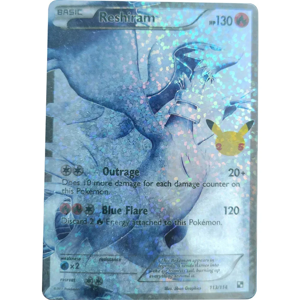 DIY Pokémon Homemade Series White Reshiram Flash Card Fine Workmanship Anime Peripheral Game Collection Card Holiday Gift