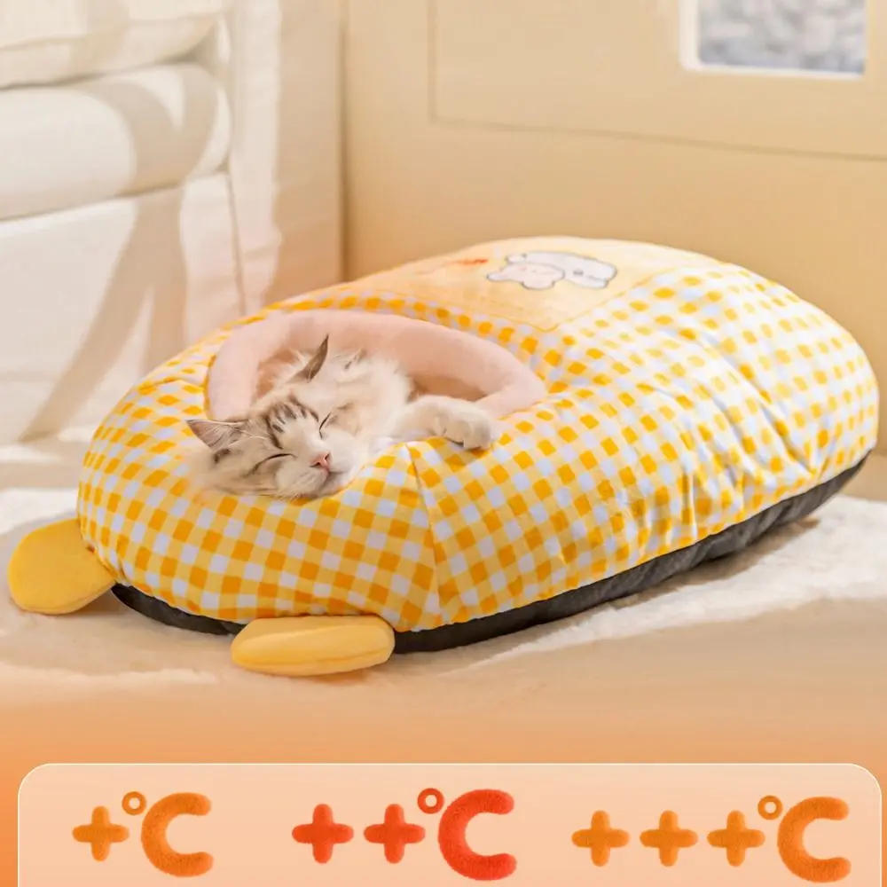 

Cartoon Cat Sleeping Bag Dinosaur/Bear Pattern Thickened Cat Cave Bed Comfortable Semi-Enclosed Pet Warm Nest Autumn and Winter