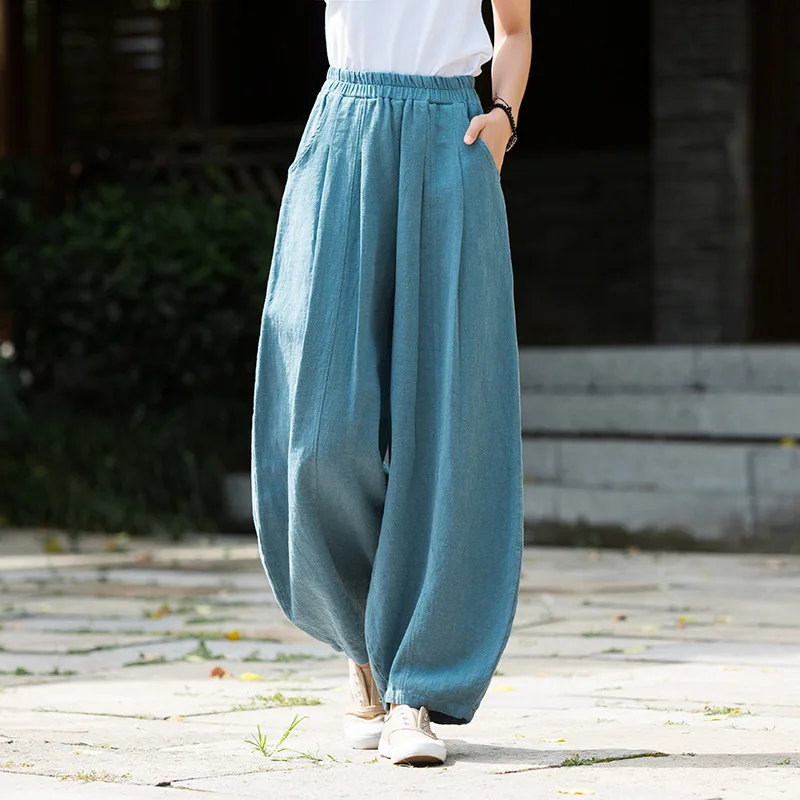 

Весенне-летняя хлопково-льняная женская одежда Ramie, хлопковые песочные брюки в национальном стиле, тонкие женские повседневные брюки в стиле дзен в стиле ретро, шаровары