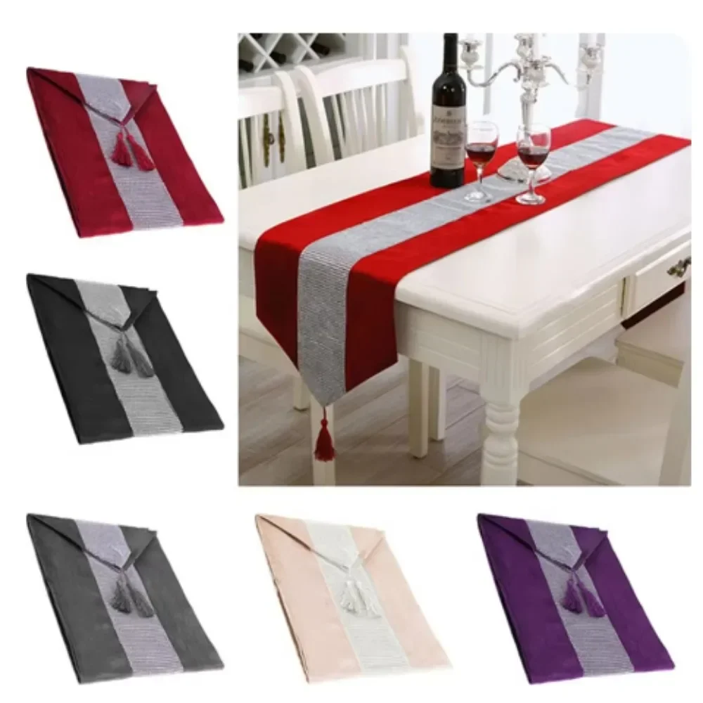 Luxury Velvet Diamante Table Runner European Tasseled Flannel Table Runner Wedding Party Table Mat Decorate Accessories 31x183cm