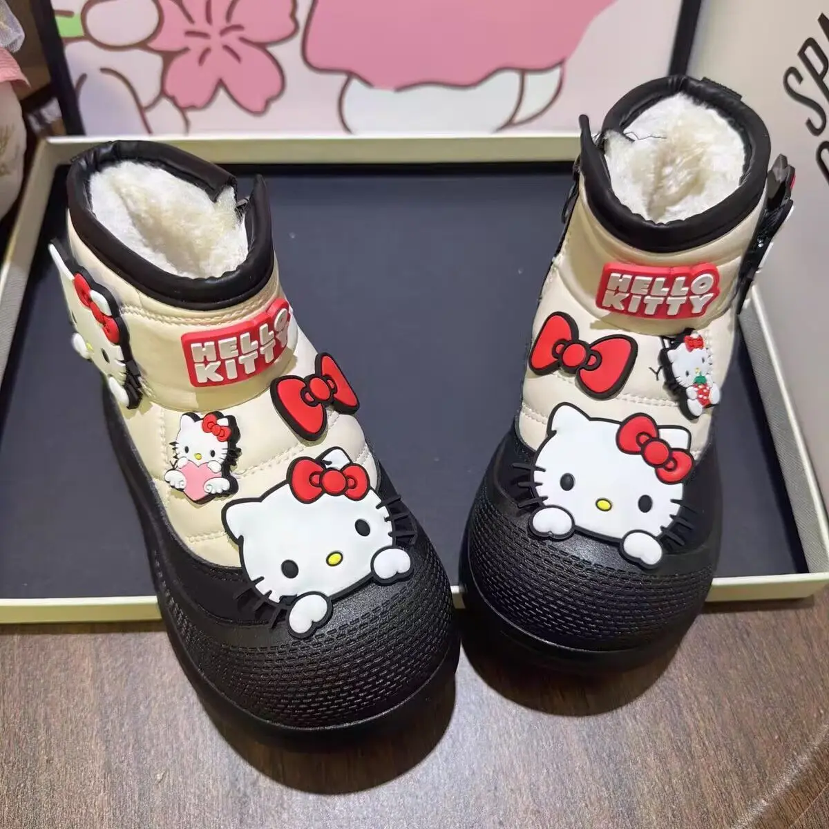 

Hello Kitty Sanrio Plush Kids Cotton Boots Autumn Winter Thicken Cartoon Anime Girls Martin Boot Nonslip Casual Cotton Shoes