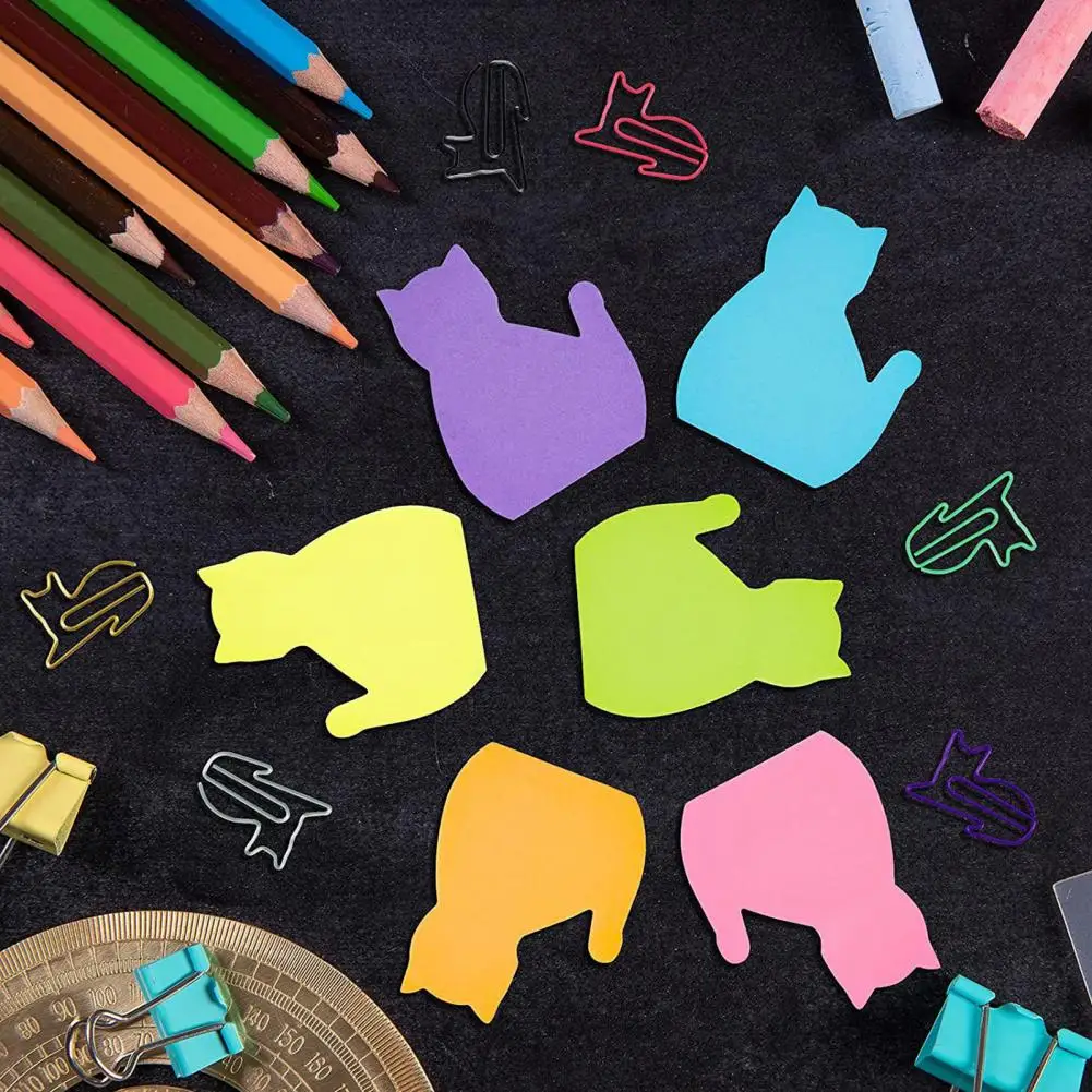 Sticky Memo Pads Cat Shaped Sticky Notes 6pcs Adorable Cat-shaped Sticky Notes with Strong Self-adhesive Stickiness for Notebook