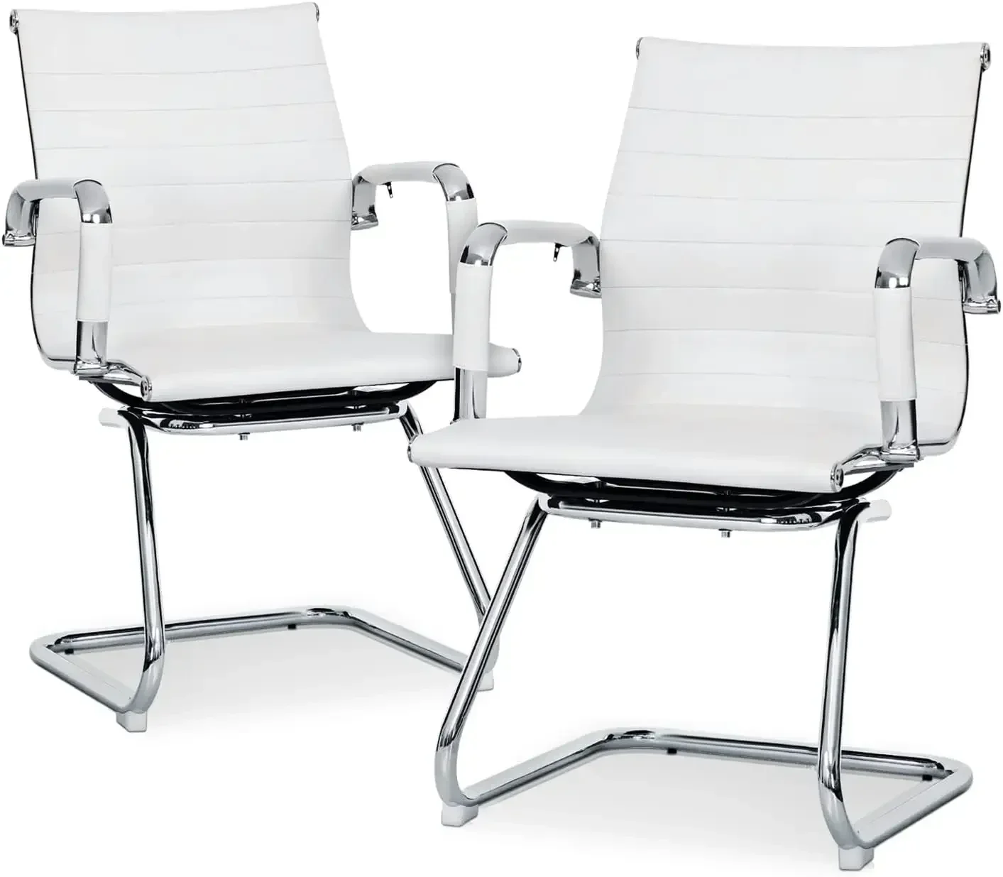 

PU Leather Office Guest Chair for Waiting Room, Mid Back Chairs with Sled Base and Armrest Home Computer Chairs