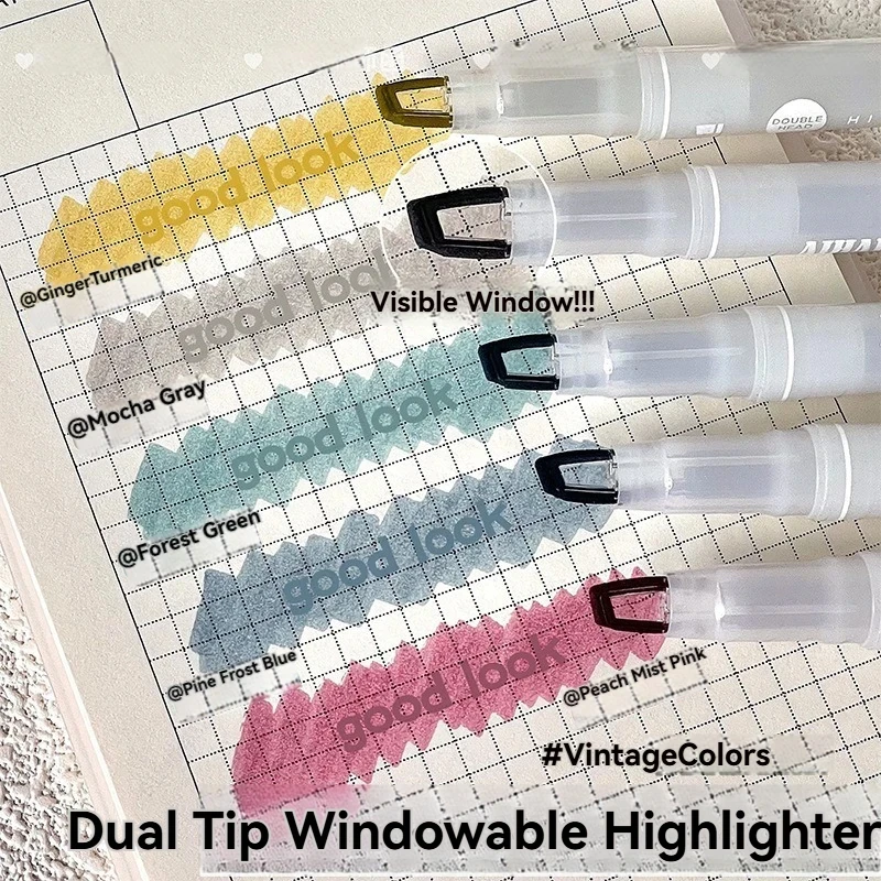 5 Colors Double Unique Window Tip Highlighter Pen Double Head Pastel Color Highlighters Marker School Stationery Supplies