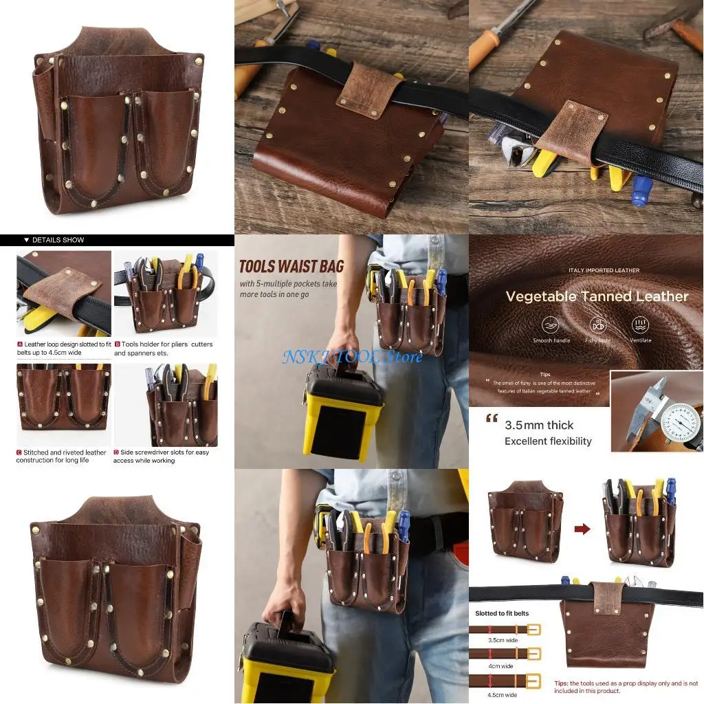 

L8RC Electrician Waist Bag PU Leather Tool Bag Maintenance Electricians Belt Bag