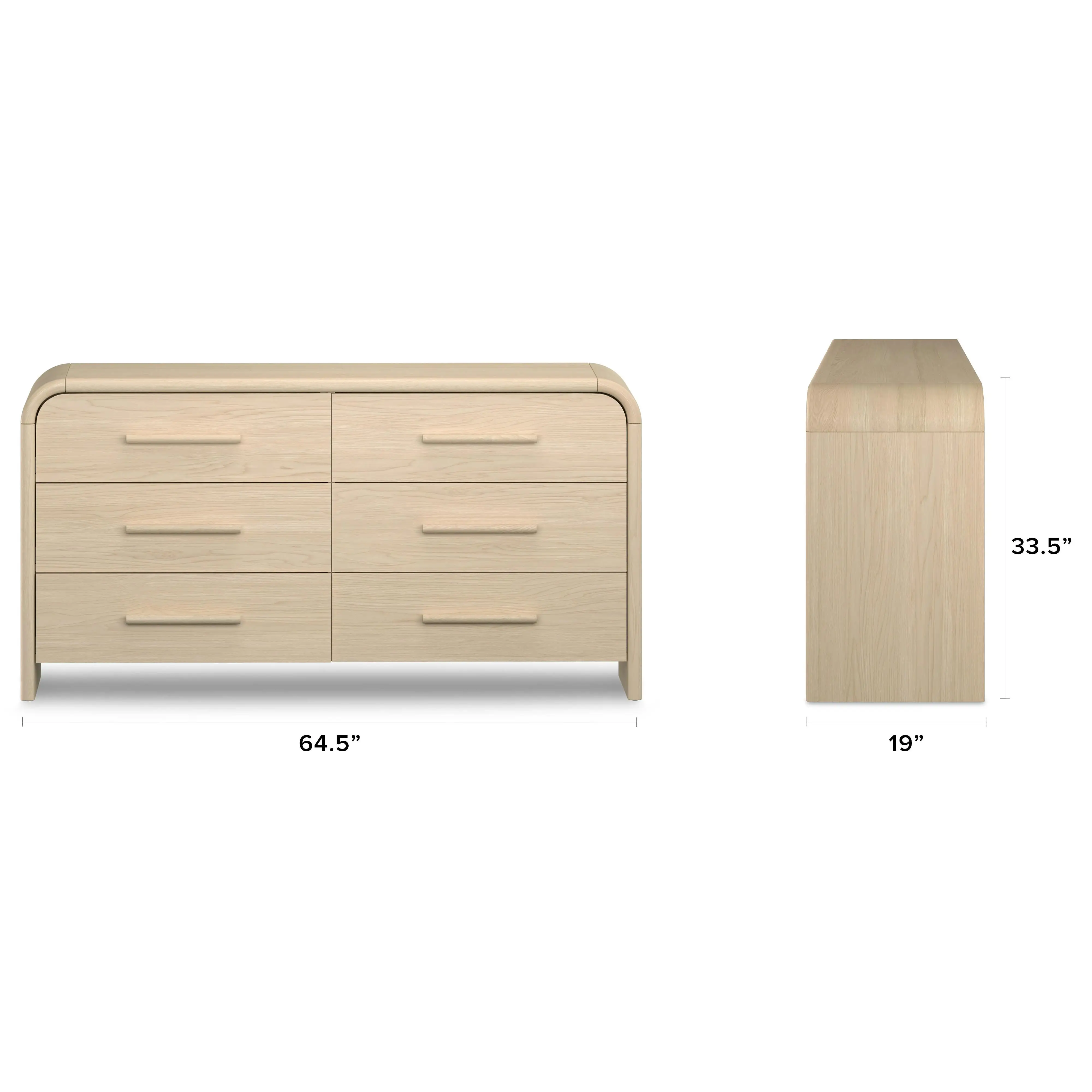 Natural Oak 6-Drawer Dresser, Customizable Size Wide Chest, Luxury American Modern StyleRounded Wood Silent Glide BedroomCabinet
