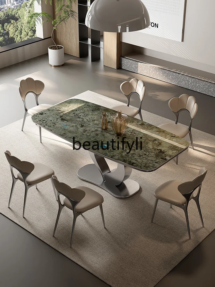 

Italian minimalist rock slab marble rectangular modern villa high-end luxury stone dining table