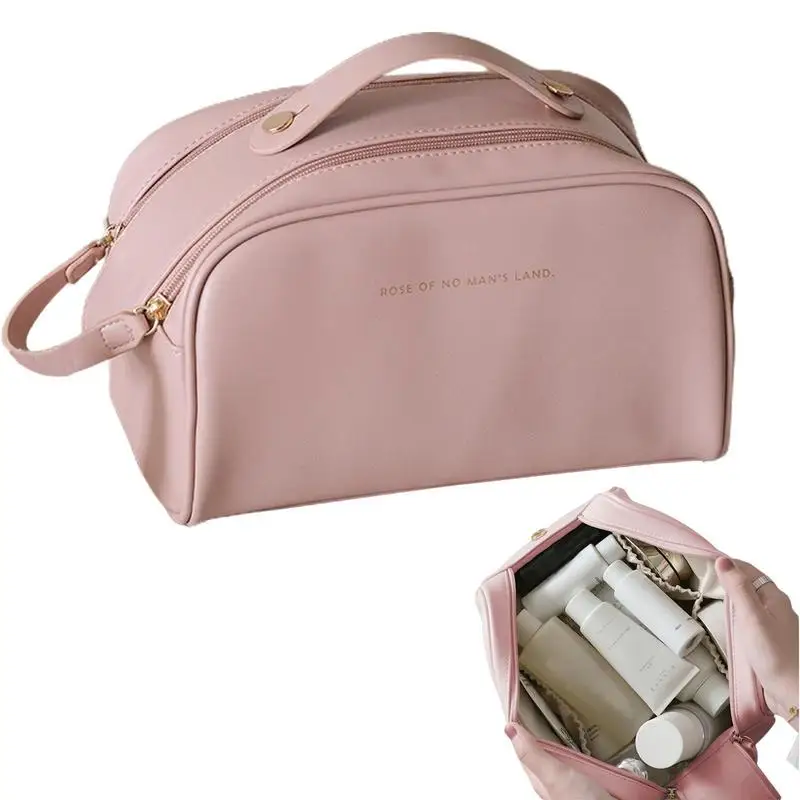 

Makeup Bags For Women Portable PU Cosmetic Bag Portable Pouch With Handle And Zip Travel Toiletry Bag Large Capacity Cosmetic