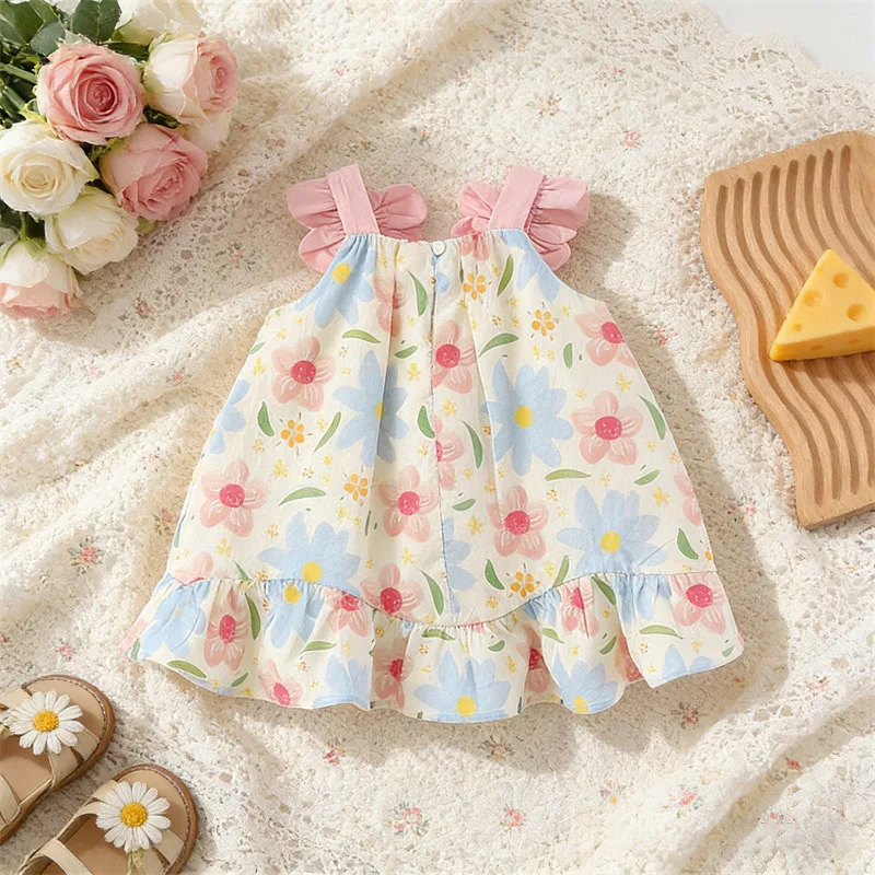 Summer Children Dresses Adorable Baby Girl Soft Costume Sweet Flower Sleeveless Dress Kid Clothing 0-4 Y Newborn Toddler Wear