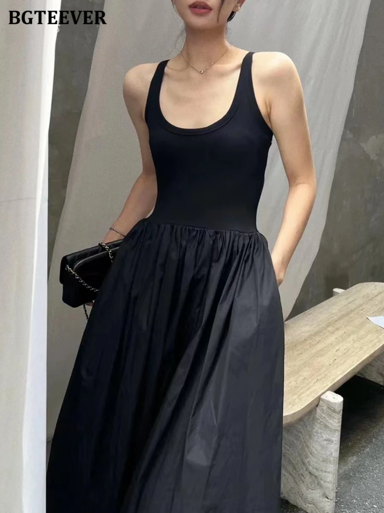 

BGTEEVER винтажное женское платье без рукавов с U-образным воротником, летние платья, элегантное женское платье трапециевидной формы с тонкой талией на бретельках
