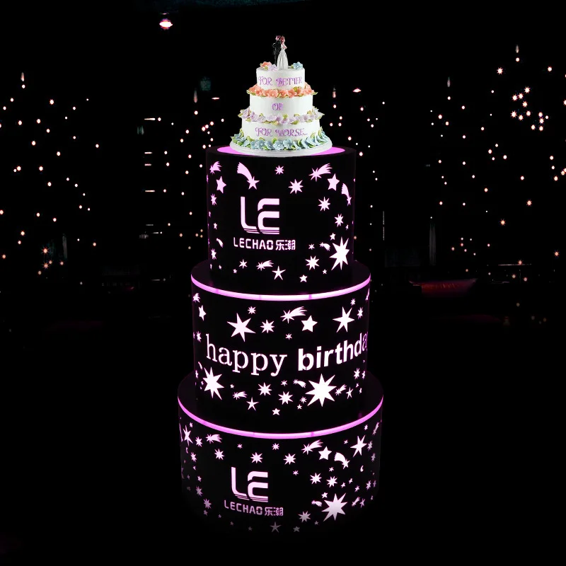 

Светящаяся стойка для торта на день рождения, ночной клуб, КТВ, день рождения, свадебный стол, атмосферный реквизит, трехслойная машина для торта