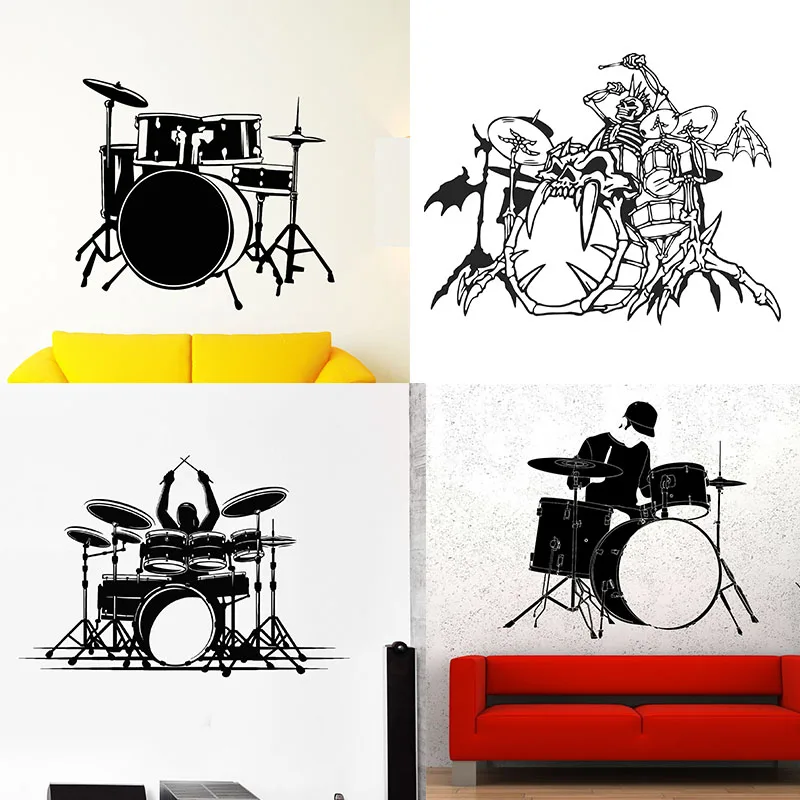 Vinyl Wall Decal Drum Kit Drummer Music Musical Instrument Sticker Decor Home Interior Design Art Mural