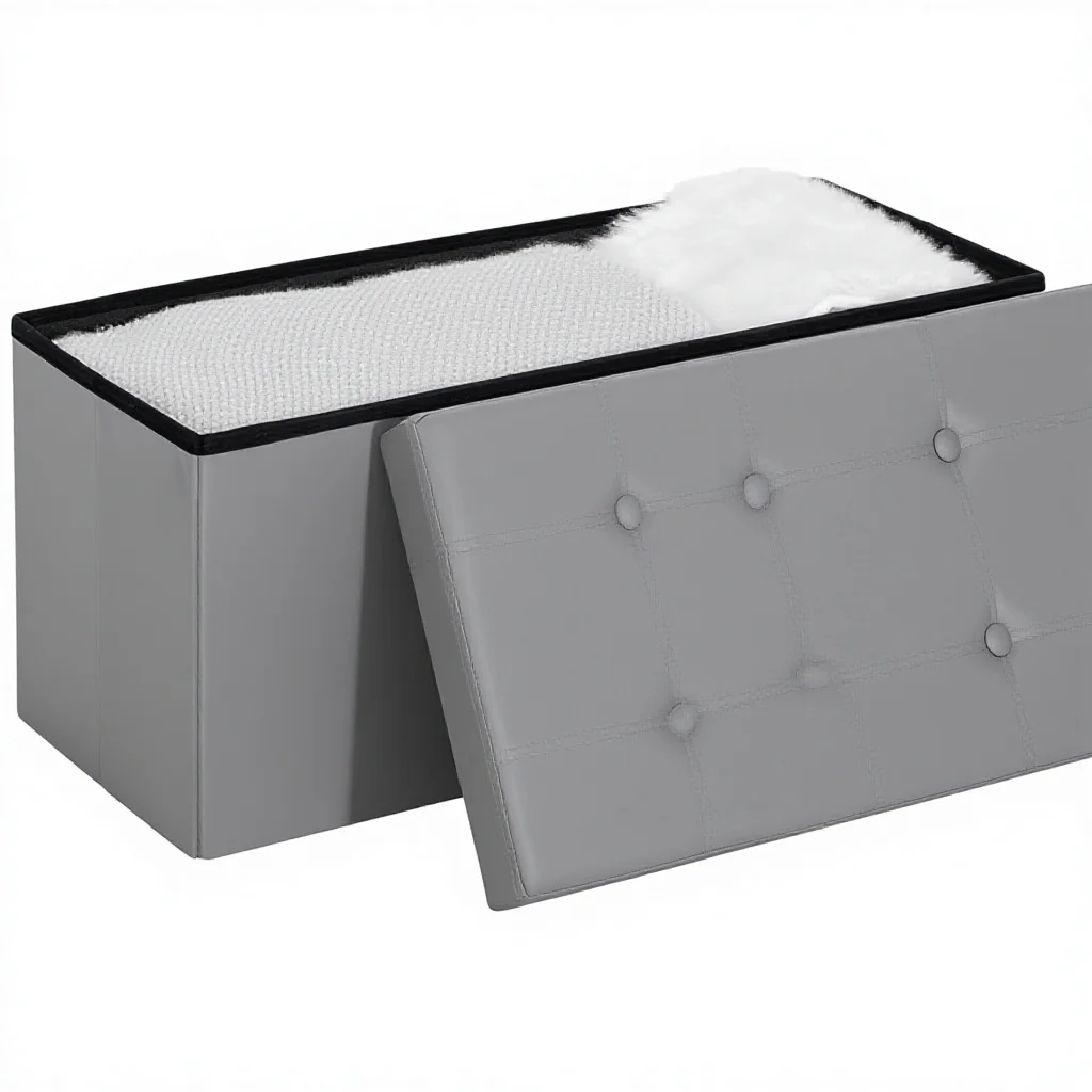 Modern Home Furniture Storage Bench 89L PU Leather Folding Footstool Bedside stool, easy to assemble, for living room