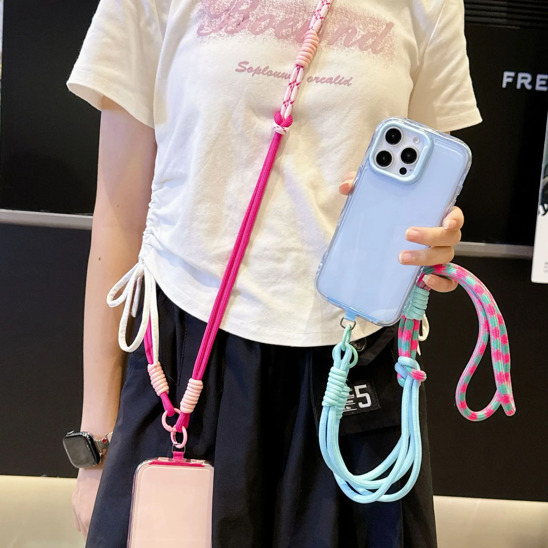 

Double Color Mobile Phone Universal Lanyard Diagonal Span Long Rope Shoulder Strap Rope Fashion Safety Rope