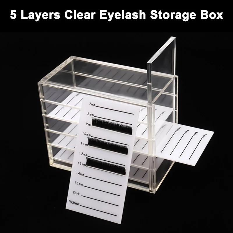 5 Layers Clear Eyelash Storage Box Makeup Organizer False Eyelashes Glue Pallet Holders 5 Layers Clear Portable Accessories