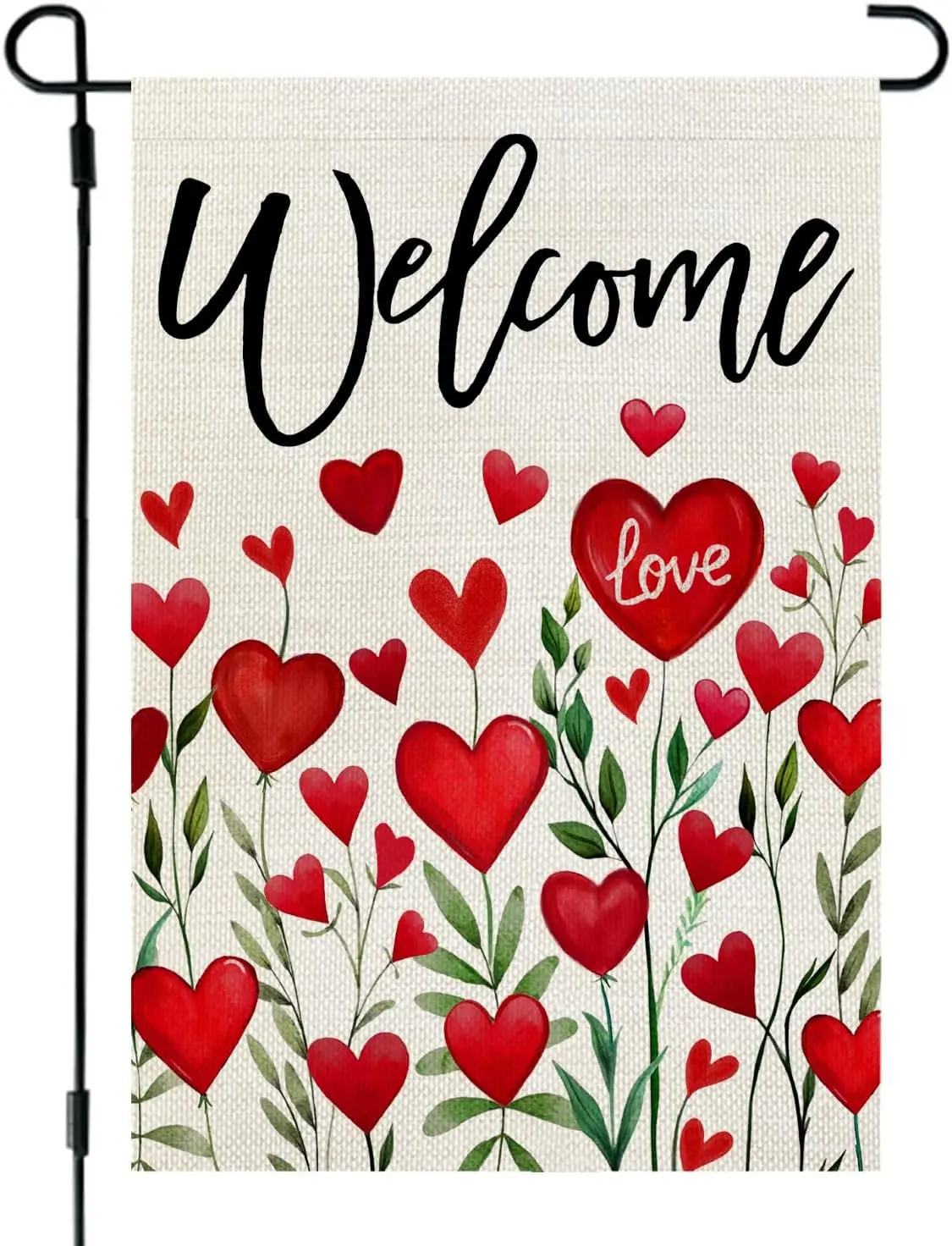 CROWNED BEAUTY Valentines Day Garden Flag Love Heart 12x18 Inch Double Sided Red Floral Welcome Decoration for Outside Yard  EEZ