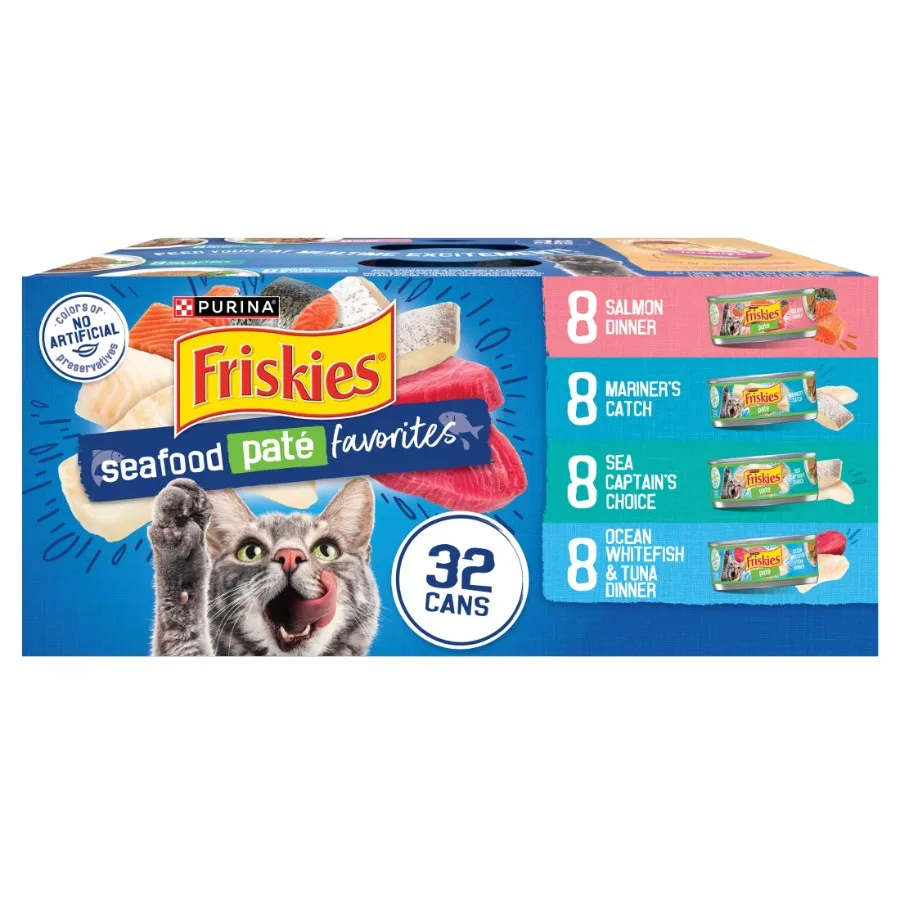 

Влажный корм для кошек Purina Pate Seafood Favorites, ассорти из морепродуктов, 5,5 унций, 32 банки, смешанный вкус морепродуктов, высокое содержание влаги, для котят