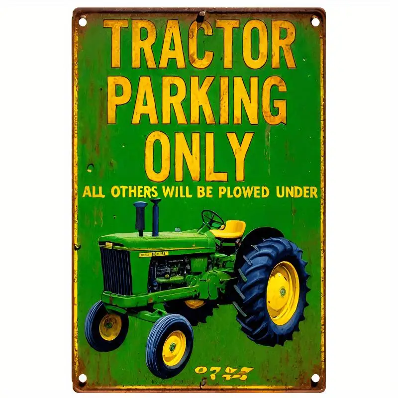 Panneau mural en métal « Vintage Tractor Parking Only » – Art décoratif rustique vert et jaune pour la maison, le garage, la « cave » du homme ou le bar – Ir