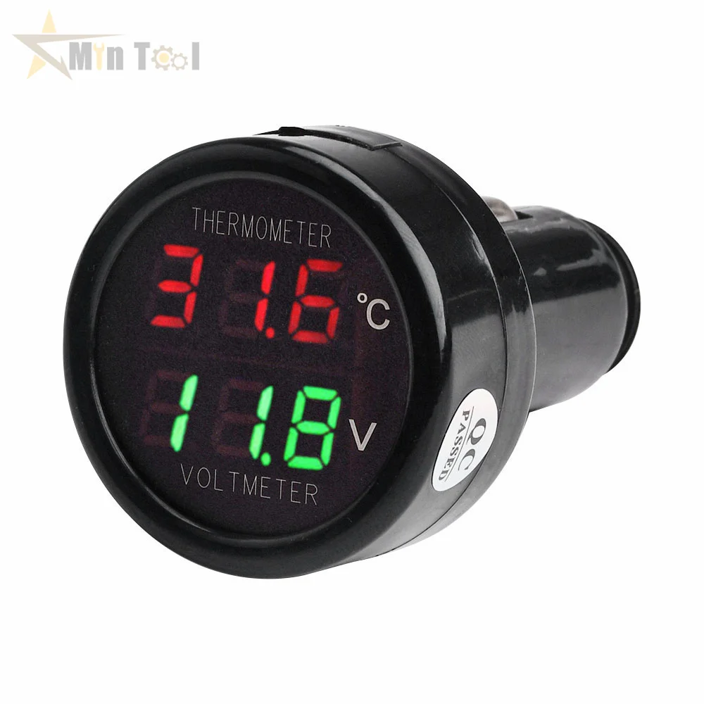 12V 24V Digital Car Voltmeter Thermometer Cigarette Lighter 2 in 1 Battery Monitor Voltage Temperature Meter for Cat Tools