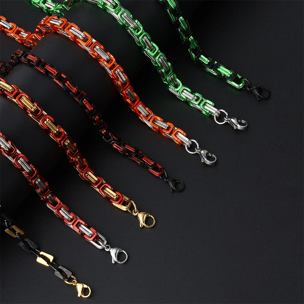 7 Rainbow Colored 6MM Byzantine Chain Stainless Steel Necklace Boys Mens Women Chain Hip Hop Rock Fashion Jewelry Link Chains