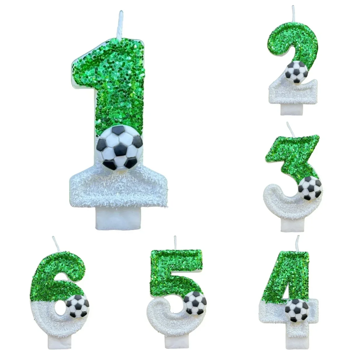 Football Children's Birthday Candles Number 0-9 Green Sparkles Birthday Creative Soccer Candle for Boy Party Cake Top Decoration