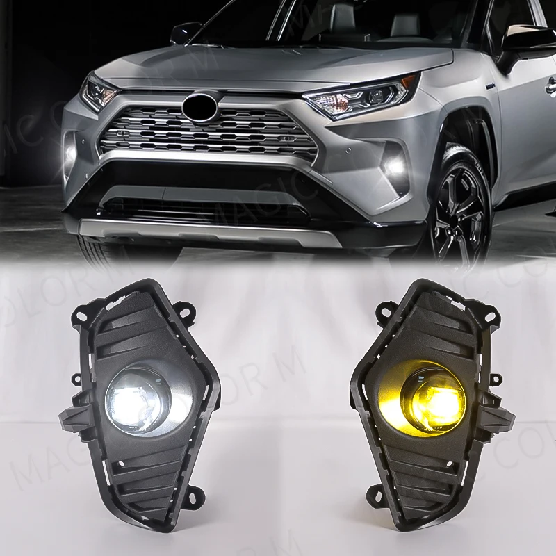 

For Toyota RAV4 2019 2020 2021 Car Front Fog Lamp Hglogen Yellow White Lens Daytime Running Light Waterproof With Wires Switch