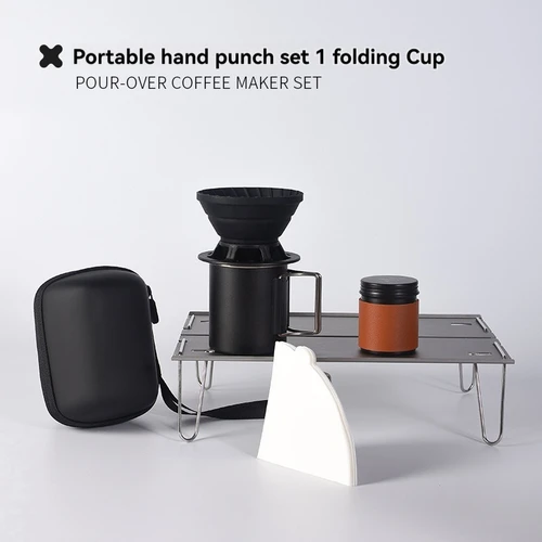 Imagen 2 del producto Juego de café de viaje hecho a mano, taza de filtro de pastel portátil para acampar en coche al aire libre, taza de filtro de silicona, combinación de entrada, juegos de cafetera