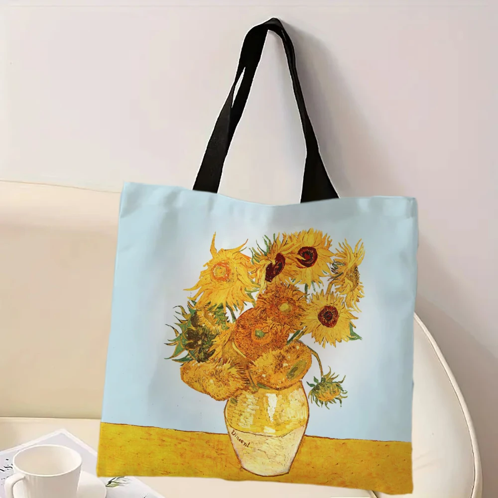 Van Gogh Sunflower Tote Bag Reusable Shoulder Shopping Beach Bag For Women, Durable Casual Carryall