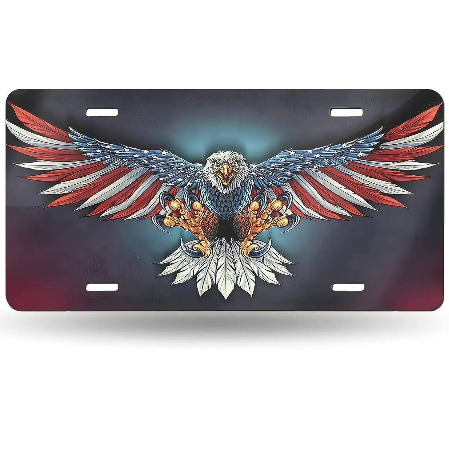 Snowmolle American Flag Eagle Flying License Plate Decorative Car Front License Plate Cover Vanity Tag Metal Car Plate