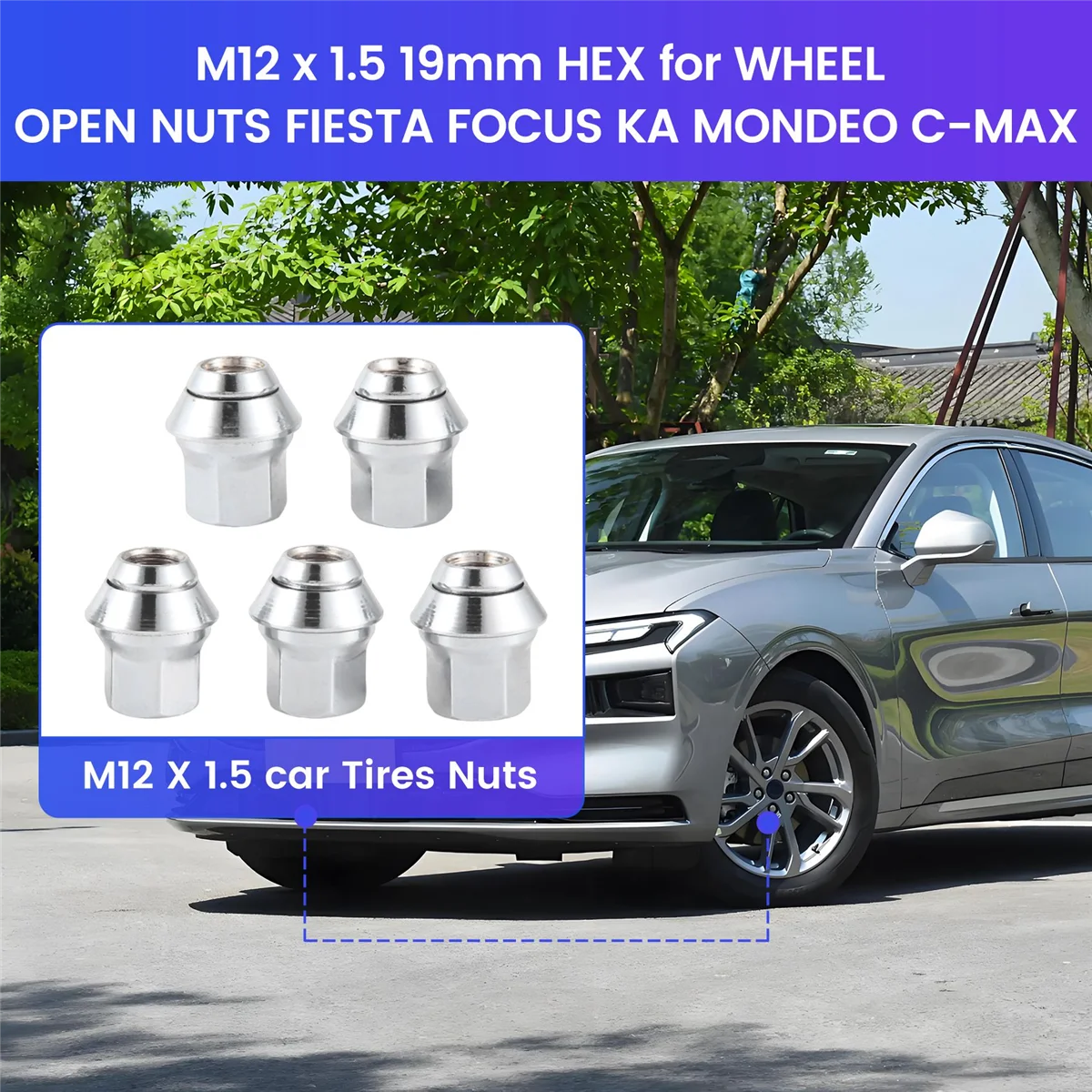 

Модернизированный шестигранник 5 * M12 x 1,5 19 мм для открытых гаек на колесах FIESTA FOCUS MONDEO