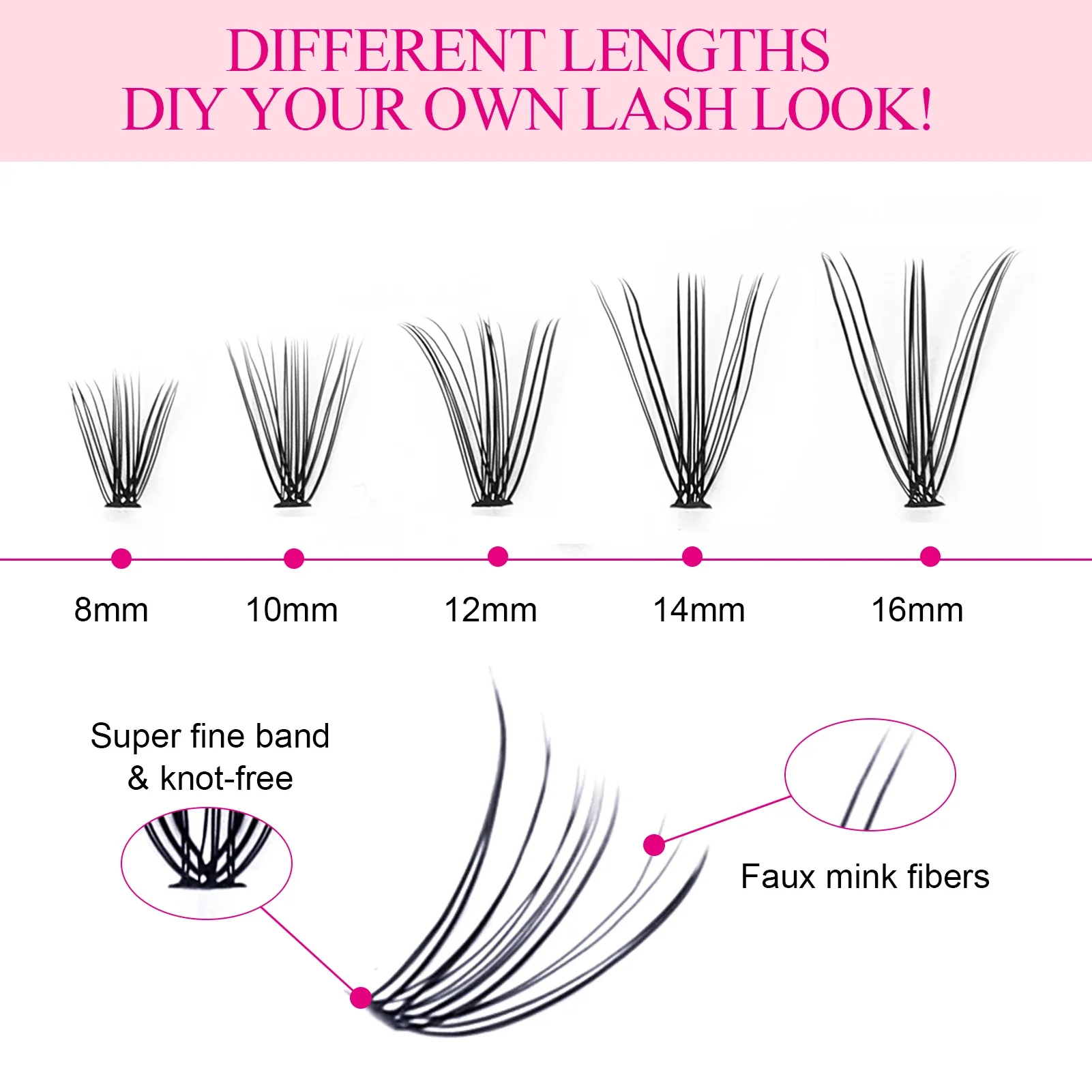 FADVAN Individual Mink Lash Extensions 10D / 20D / 30D / 40D /50D / 60D /80D Clusters 0.07mm Natural Heat Bonded Cluster Lashes