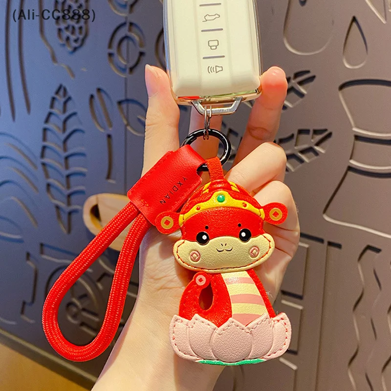 〔CC88〕2025 Year of the Snake Zodiac Mascot Keychain Pendant ,Creative Cartoon Leather Student Schoolbag Charms New Year Gift