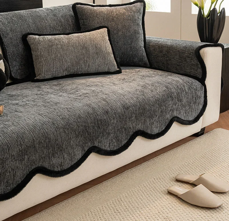 High-End Thickened Chenille Sofa Cushion Luxury Solid Dustproof Anti-Slip Cloth Towel Velvet Furniture Protection Slipcover