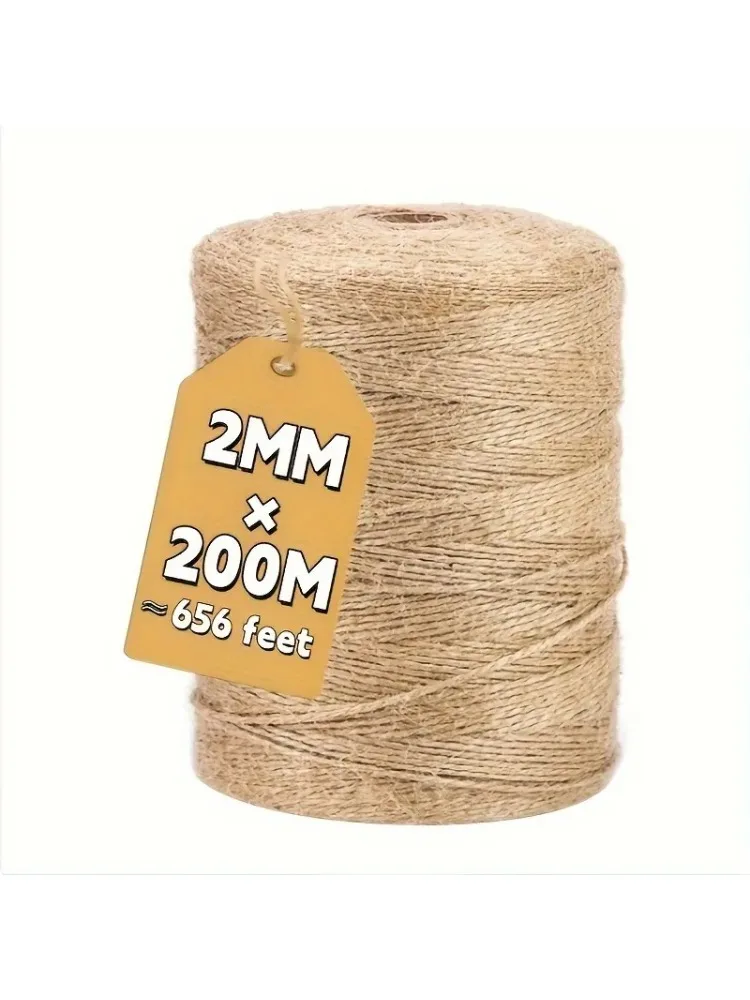 200m x 2mm Hochleistungs-Juteschnur, 656ft dicke Bastelschnur für Gartenarbeit, Geschenkverpackung & Kunstdekoration