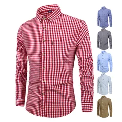 New American size men's short-sleeved shirt plus size 100% cotton Oxford fashion plaid non-ironing High quality breathable