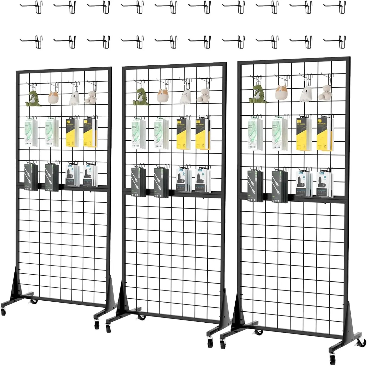 

3-Pack 2'x5.5' Ft Gridwall Panel Display Stands Heavy Duty Floor Standing Retail Display Rack with Triangle Base