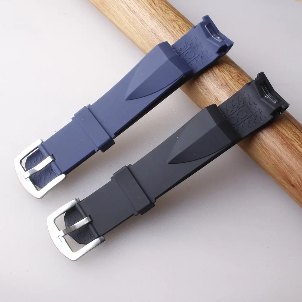 أربطة ساعات من المطاط السيليكوني لكأس كوروم أدميرال منحني نهاية حزام معصمه سوار بدون مشبك 22 مللي متر 24 مللي متر أسود أزرق