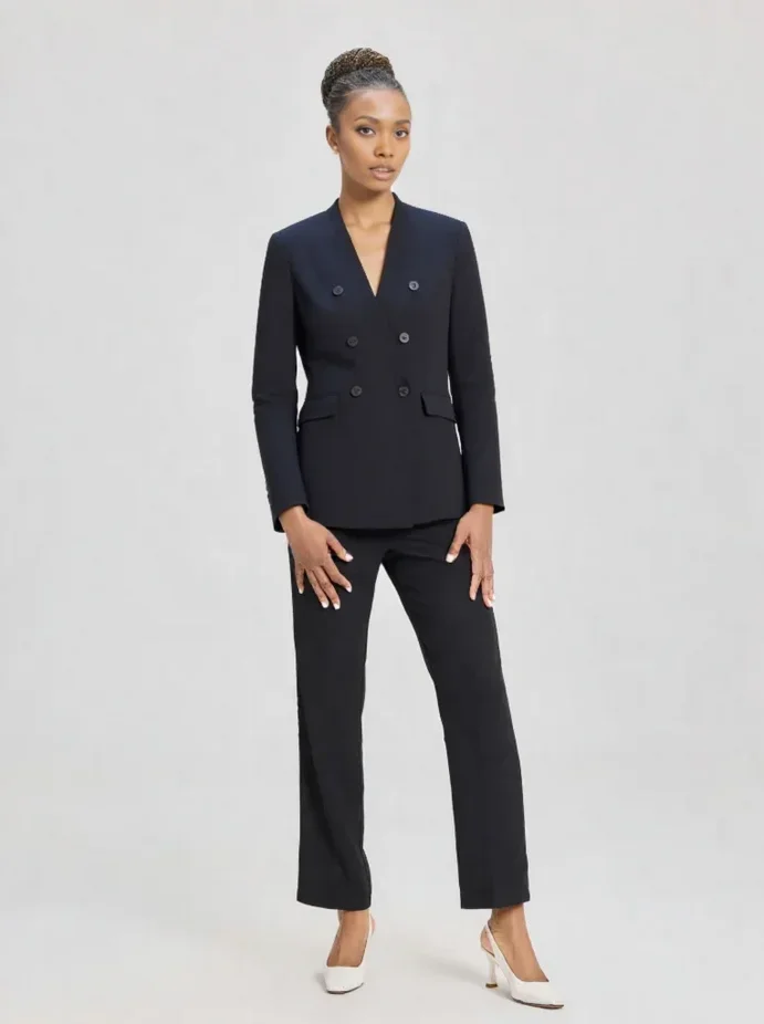 Autumn Elegant Office Lady Two PiecePant Set V-Neck Double Breasted Suit Jacket OR Straight Leg Pants Spring Fall Blazer Set