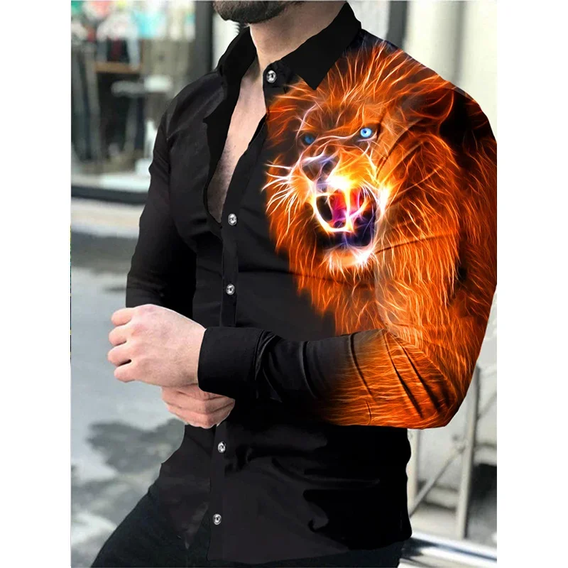 

Graphic Printing Of Men's Shirts In Summer 2023 Lion Button Top Long Sleeve Button Shirt Clothing Design Comfortable Top S-6XL