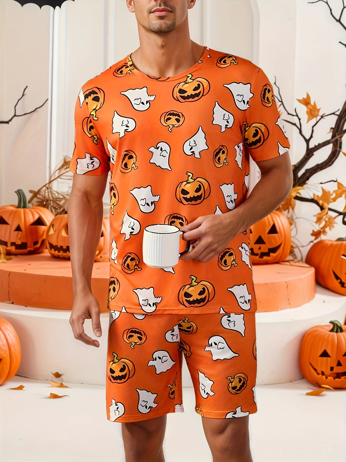 【 Halloween 】 Halloween printed men's short-sleeved home wear set