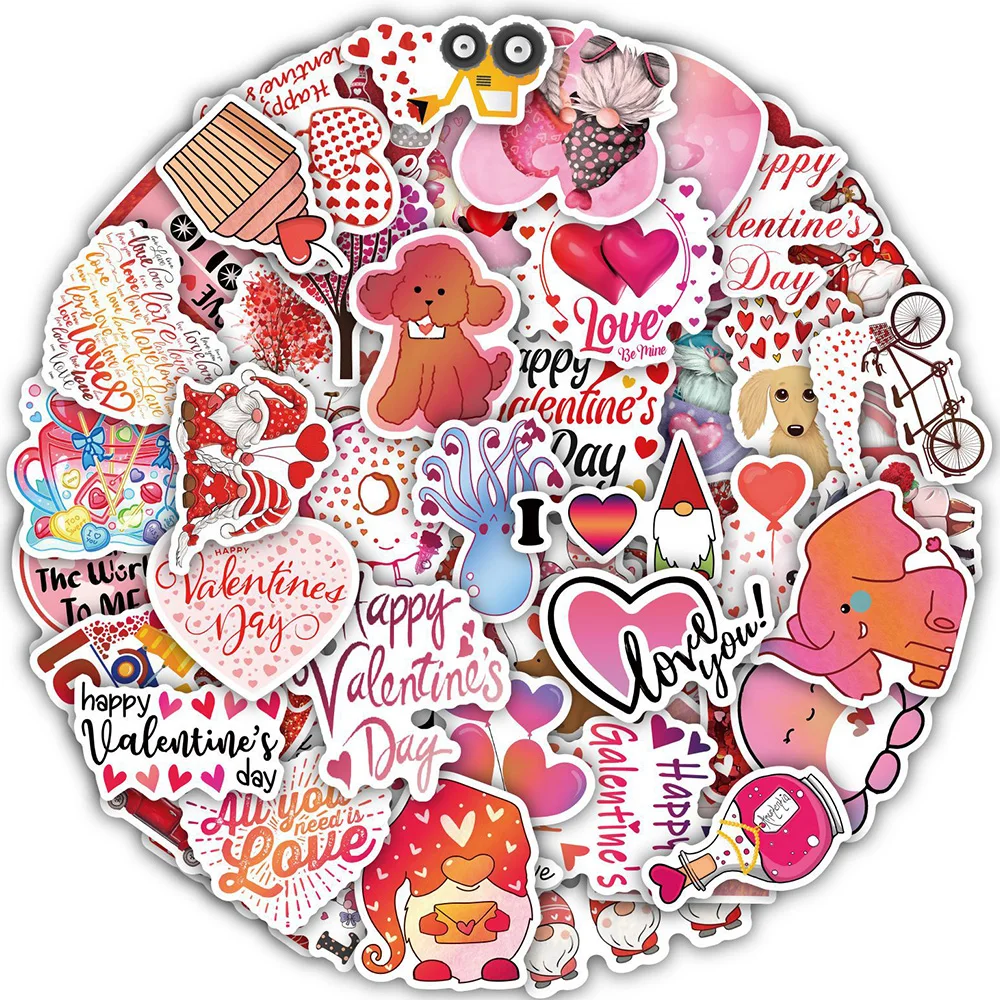 

10/30/50/100pcs I Love You Valentine's Day Stickers Cartoon Decals DIY Gift Guitar Diary Phone Laptop Fridge Decoration Sticker