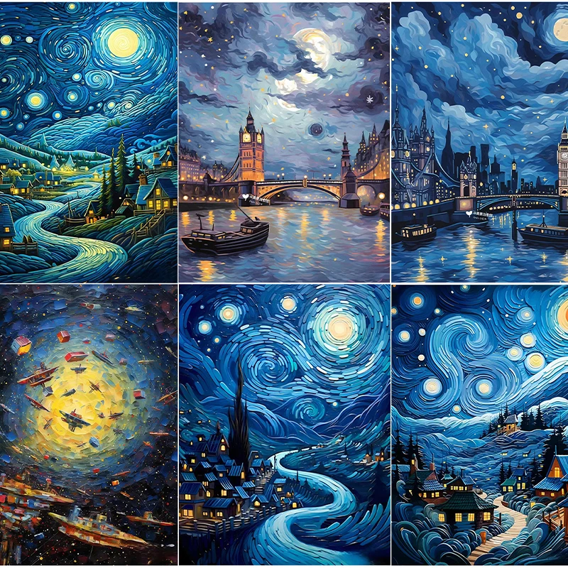 

5D DIY Diamond Painting Art Starry Sky Oil Painting Style Magic Diamond Rhinestones Cross Stitch Handwork Kit Home Decor Gift