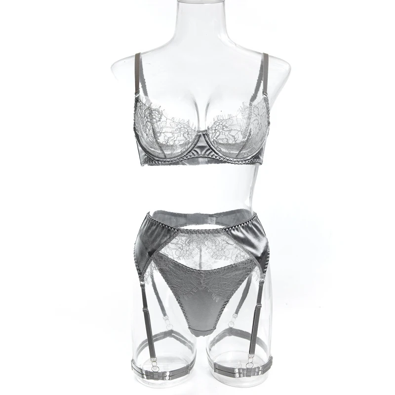 

Bikini lingerie sexy hollow lace see-through shapewear four-piece set