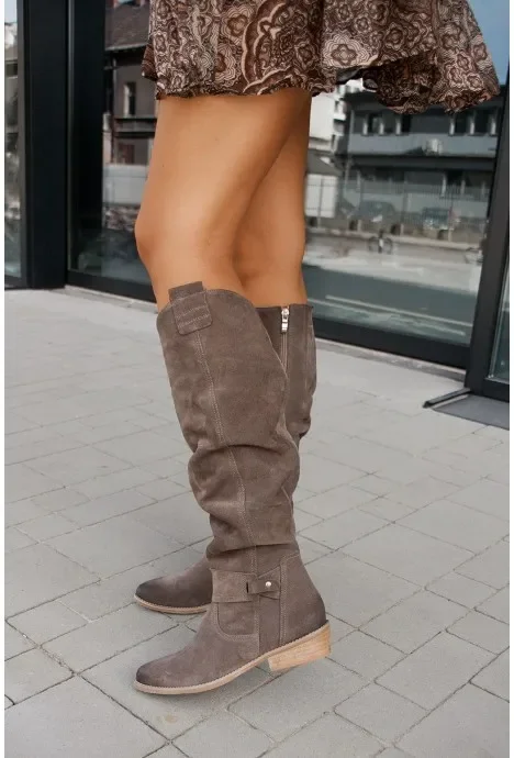 Knee High Boots 2022 New Fashion Autumn Winter Retro Woman Booties Low Heel Side Zip Size 43 Suede Thigh High Women\'s Boots